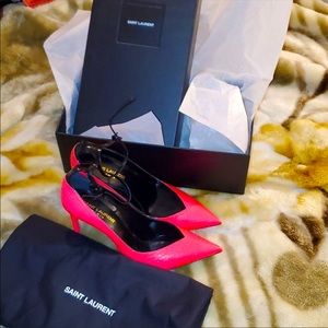 Saint Laurent Zoe Hot Pink python pumps